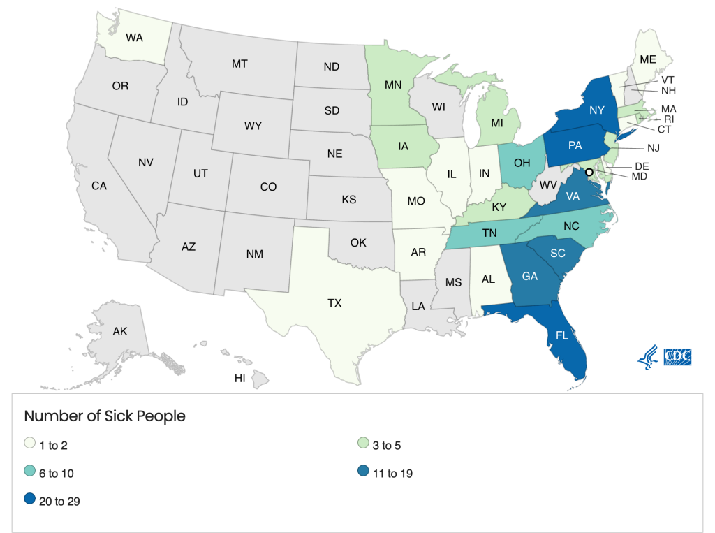 Salmonella Cucumber Outbreak Map of patient distribution